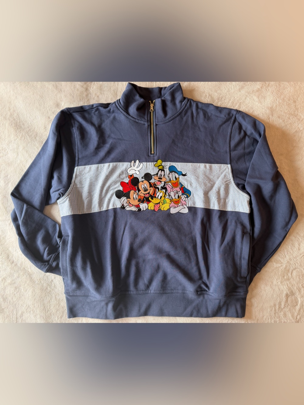 Disney Mickey and Friends Seersucker Quarter-zip Sweatshirt - Size Large Unisex